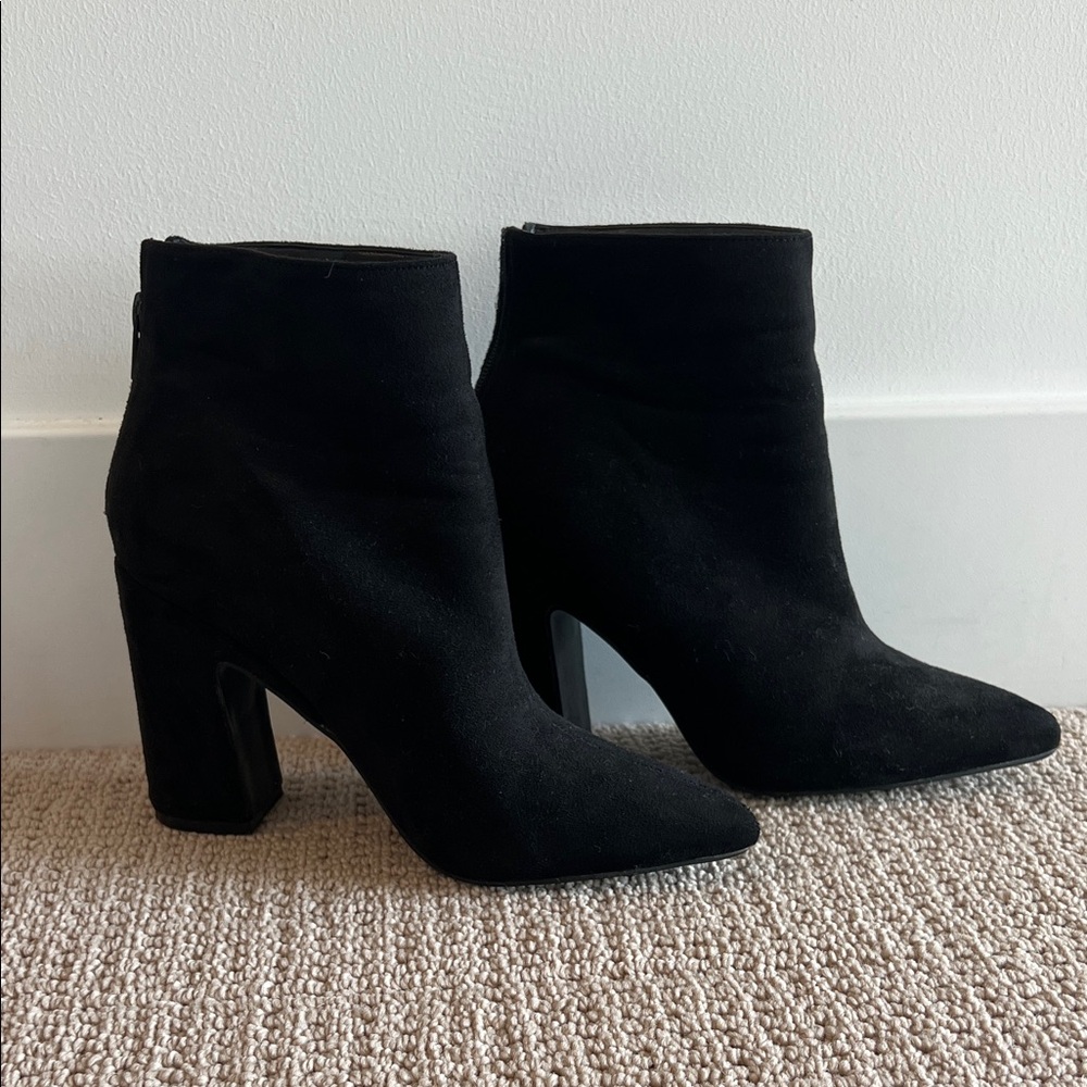 Ankle Booties Black Suede 6.5 | Block Heel Pointed Toe Boot